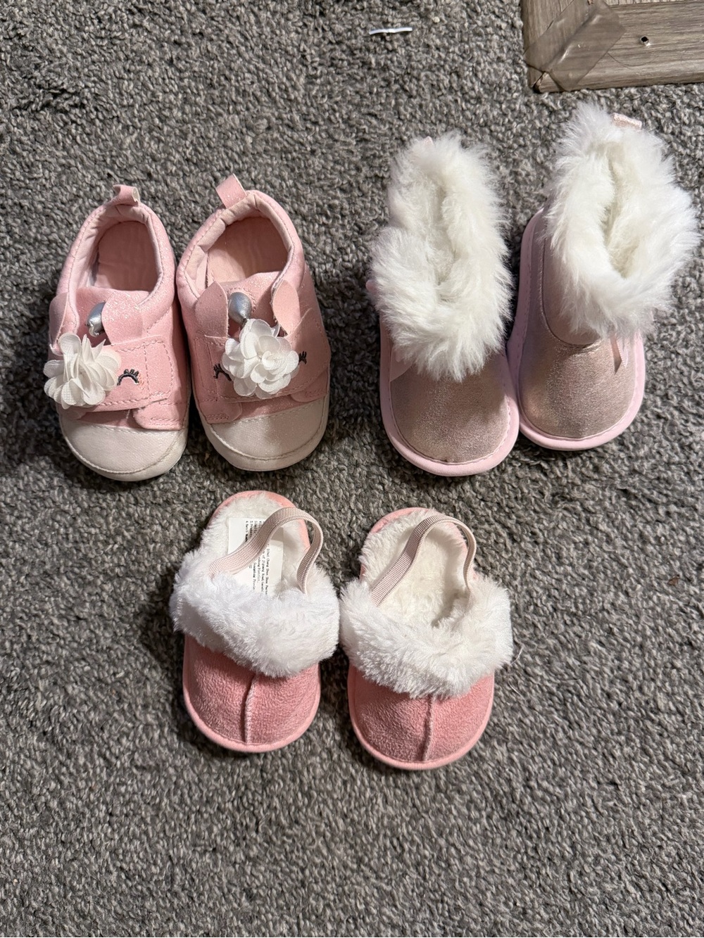 Baby Girls Pink Faux-Fur Slippers & Shoes Set